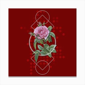 Vintage Pink French Rose Botanical with Geometric Line Motif and Dot Pattern n.0038 Canvas Print