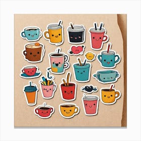 Kawaii Coffee Stickers 1 Canvas Print