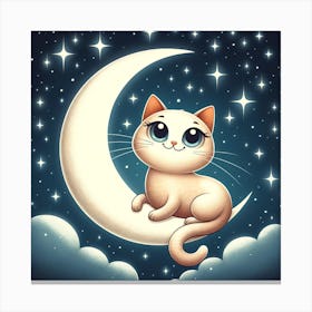 Cute Cat On The Moon Canvas Print
