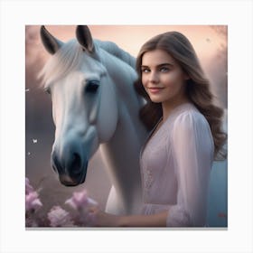 Girl With A Horse 10 Canvas Print