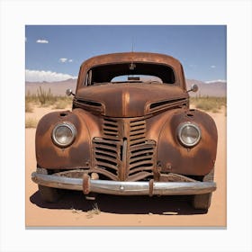 Rusted Car In The Desert Canvas Print