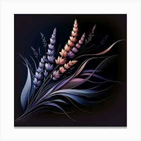 Title: "Midnight Flora Elegance"  Description: Discover "Midnight Flora Elegance", an exquisite digital art piece where the mystique of nocturnal beauty meets modern design. This artwork is a symphony of deep blues, purples, and soft pinks, depicting stylized grains and grasses that dance gracefully across a dark canvas. Perfect for an upscale living space or a luxury office environment, this piece captures the essence of contemporary botanical art. The metallic sheen of the plants adds a touch of opulence, making it an ideal choice for sophisticated decor enthusiasts looking for a chic, nature-inspired statement piece. Embrace the allure of this serene yet dramatic artwork and let it transform your space into an elegant haven of modern tranquility. Canvas Print