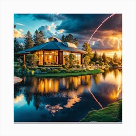 Sunset Over A Pond Canvas Print