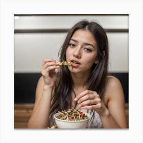 Young Woman Eating Food Canvas Print