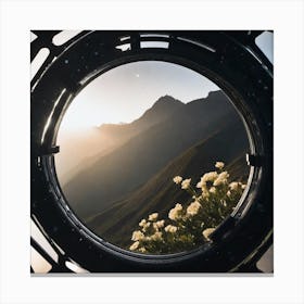 View From A Window with flowers and mountains  Canvas Print