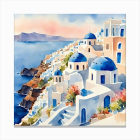 Santorini Greece Watercolor 7 Canvas Print