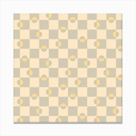 DAPPLED Retro Minimalist Mid-Century Modern Geometric Checkerboard with Polka Dots in Yellow Gray Cream Canvas Print