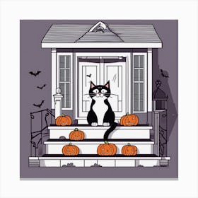 Halloween Cat On Porch Canvas Print