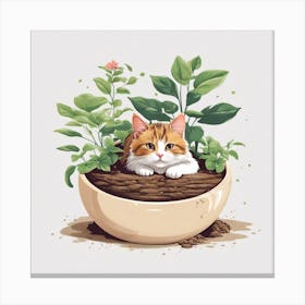 Cat In A Pot Canvas Print