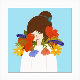 Girl With Flowers Canvas Print