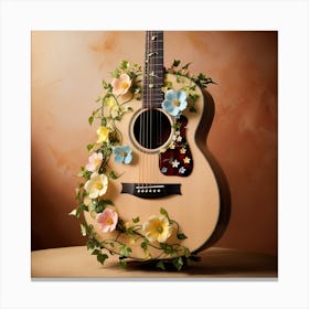 Acoustic Guitar With Flowers Canvas Print