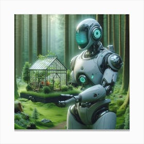 Robot In The Forest Canvas Print