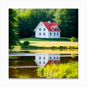 White House On A Lake Photo Canvas Print