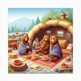 Bears In The Hut Canvas Print