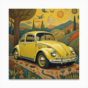 Yellow Volkswagen Beetle Art Print Canvas Print
