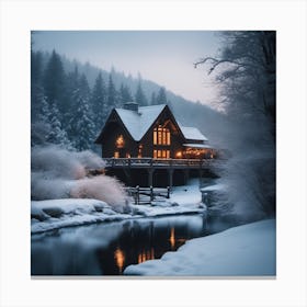Cabin In The Woods Landscape Canvas Print
