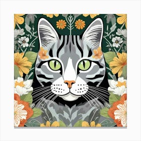 morris Cat With Flowers 3 Canvas Print