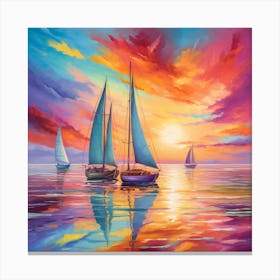 Sailboats At Sunset 15 Canvas Print