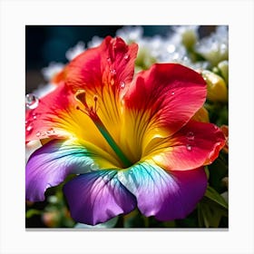 Colorful Hibiscus Flower With Water Droplets On Its Petals Canvas Print
