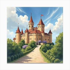 Watercolor View Of A Spanish Castle With A Dramatic Sky Canvas Print