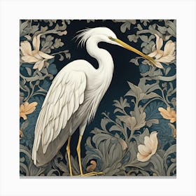 Egret William Morris Style Bird (1) Canvas Print