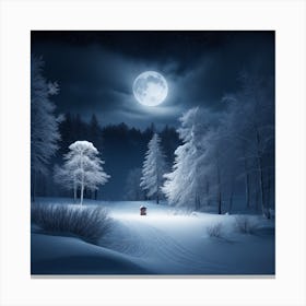 Snowy Forest At Night Canvas Print