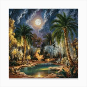 A night in the desert in the middle of a moonlit oasis 2 Canvas Print