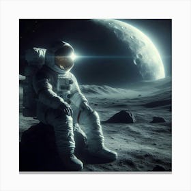 Astronaut Sitting On The Moon Canvas Print