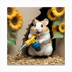 Hamster With Sunflowers Canvas Print