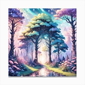 A Fantasy Forest With Twinkling Stars In Pastel Tone Square Composition 386 Canvas Print