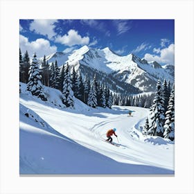 Skiers In The Mountains Canvas Print