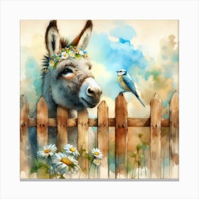 Donkey And Bird Canvas Print