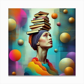 Colorful Wisdom: Woman and Books in Perfect Harmony Canvas Print