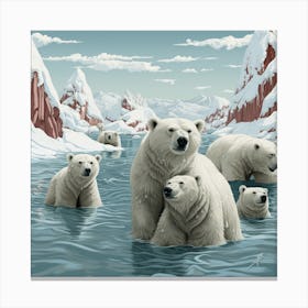 Polar Bears In The Water Canvas Print