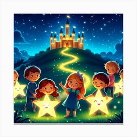 Children With Stars In The Night Canvas Print