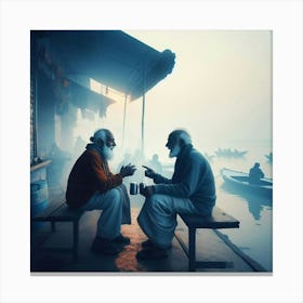 Old Men Talking In Varanasi Canvas Print