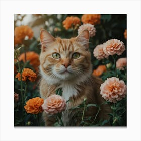 Default Cat Beautiful Around Flowers 2 Canvas Print