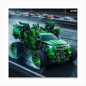 Green Truck Transforms from robot mode to car mode. Canvas Print