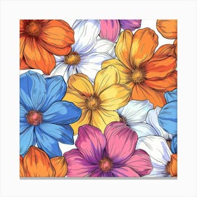 Cosmos Flowers Seamless Pattern Canvas Print