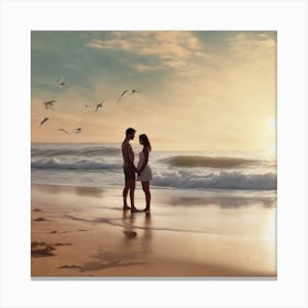 Couple On The Beach At Sunset 1 Canvas Print