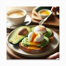 Avocado Toast With Eggs And Coffee Canvas Print