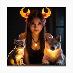Dark Magic Glowing Beast Master Girl 1 Canvas Print