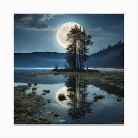 Full Moon Reflected In A Lake 1 Canvas Print