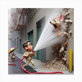 Cartoon Man With A Hose 2 Canvas Print