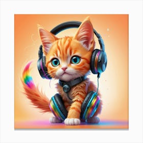 Cat With Headphones 2 Canvas Print