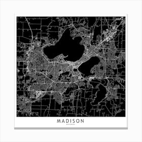 Madison Black And White Map Square Canvas Print
