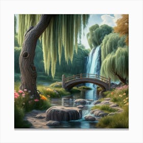 River Surrounded By Willow Trees More Trees 2 Canvas Print