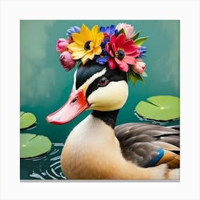 Duck With Flower Crown 3 Canvas Print