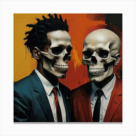 Urban Haunt Halloween Skulls In Basquiat's Embrace Art 2 Canvas Print