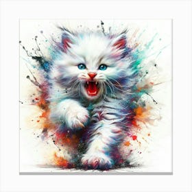 White Cat Running Canvas Print